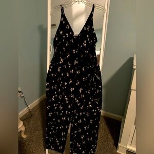 Petite Principal wide leg romper XLP. Black with brown and cream accents